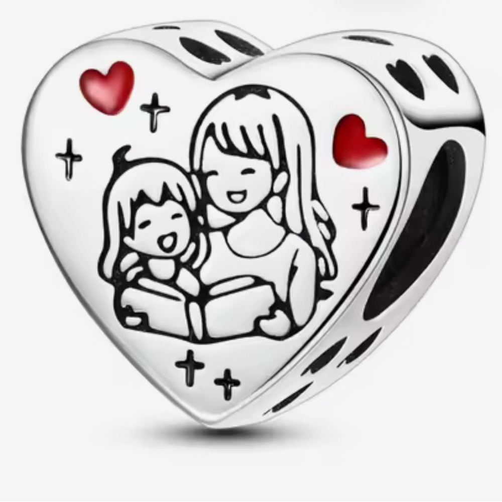 🌻 S925 Sterling Silver Mother Daughter Heart Charm